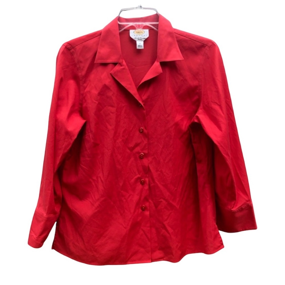 Talbots Petites Stretch Button Down Long Sleeve Business Casual Red Shirt EUC 10